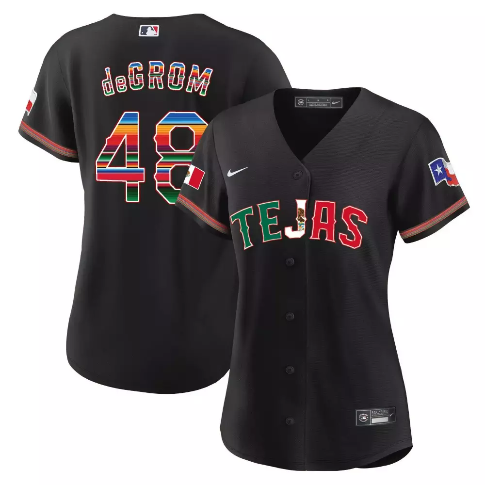 jacob degrom black womens texas rangers mexican jersey all stitched