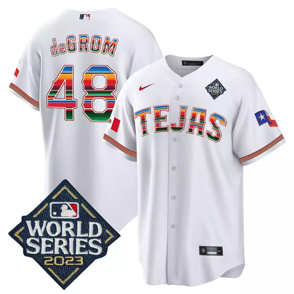 jacob degrom white mens texas rangers 2023 world series flex base gold trim jersey v2 all stitched