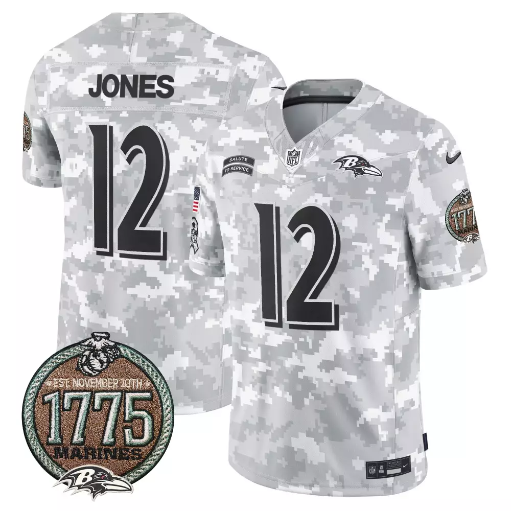 Jacoby Jones Marines Men's Ravens Salute to Service Jersey | 2024 Establishment Year Patch | Vapor Limited Edition | For Men, Women & Youth