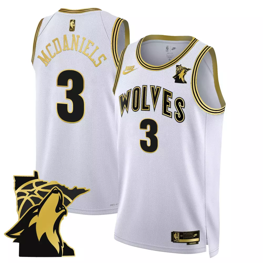 jaden mcdaniels white gold mens minnesota timberwolves swingman jersey v2 minnesota patch all stitched