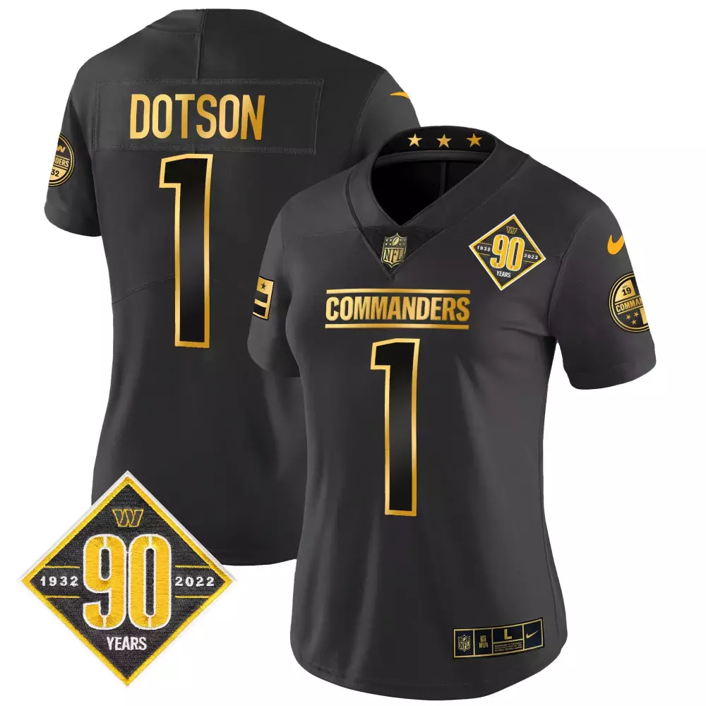 Jahan Dotson 90th Anniversary Black Gold Jersey | Vapor Style | Limited Edition Fan Gear for Women | For Men, Women & Youth