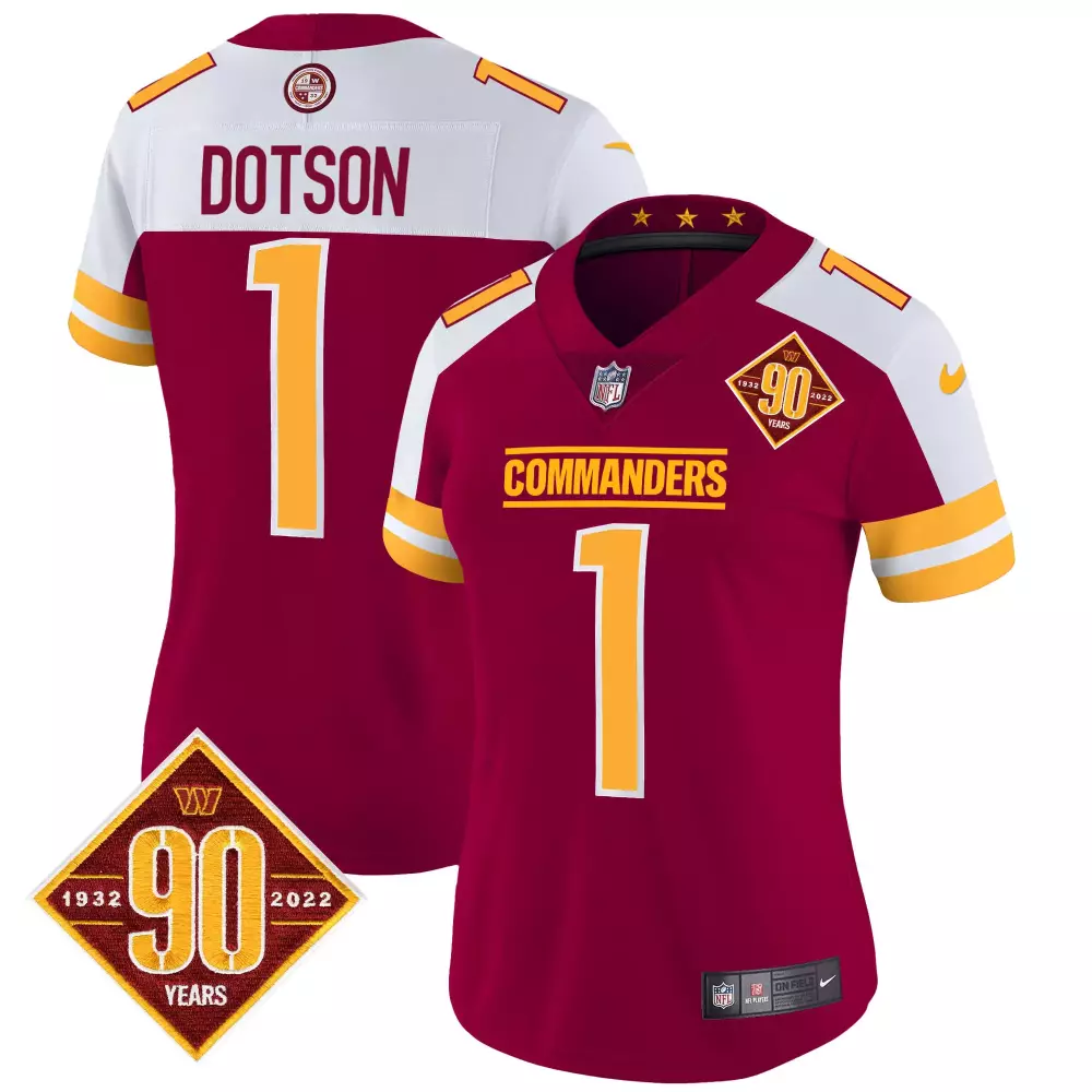 Jahan Dotson Washington Commanders Burgundy Alternate Women's Jersey V2 | Stitched Vapor Edition | 90th Anniversary Fan Gear for Women & Youth