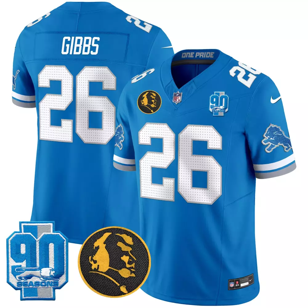 Jahmyr Gibbs Blue Men's 2024 Michigan 90th Year Patch Game Jersey | Stitched Fan Gear | For Men, Women & Youth