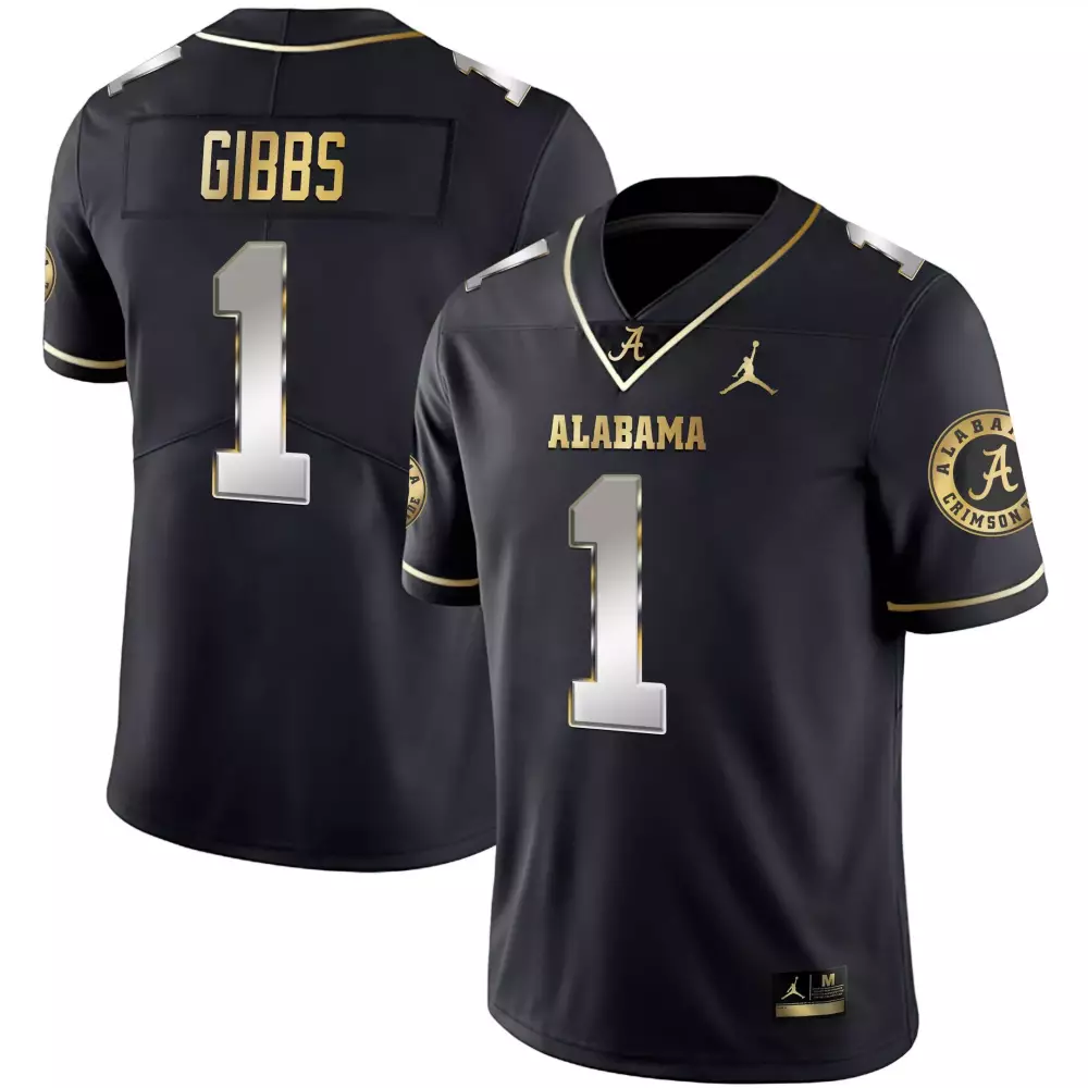 jahmyr gibbs men alabama crimson tide black gold vapor jersey all stitched
