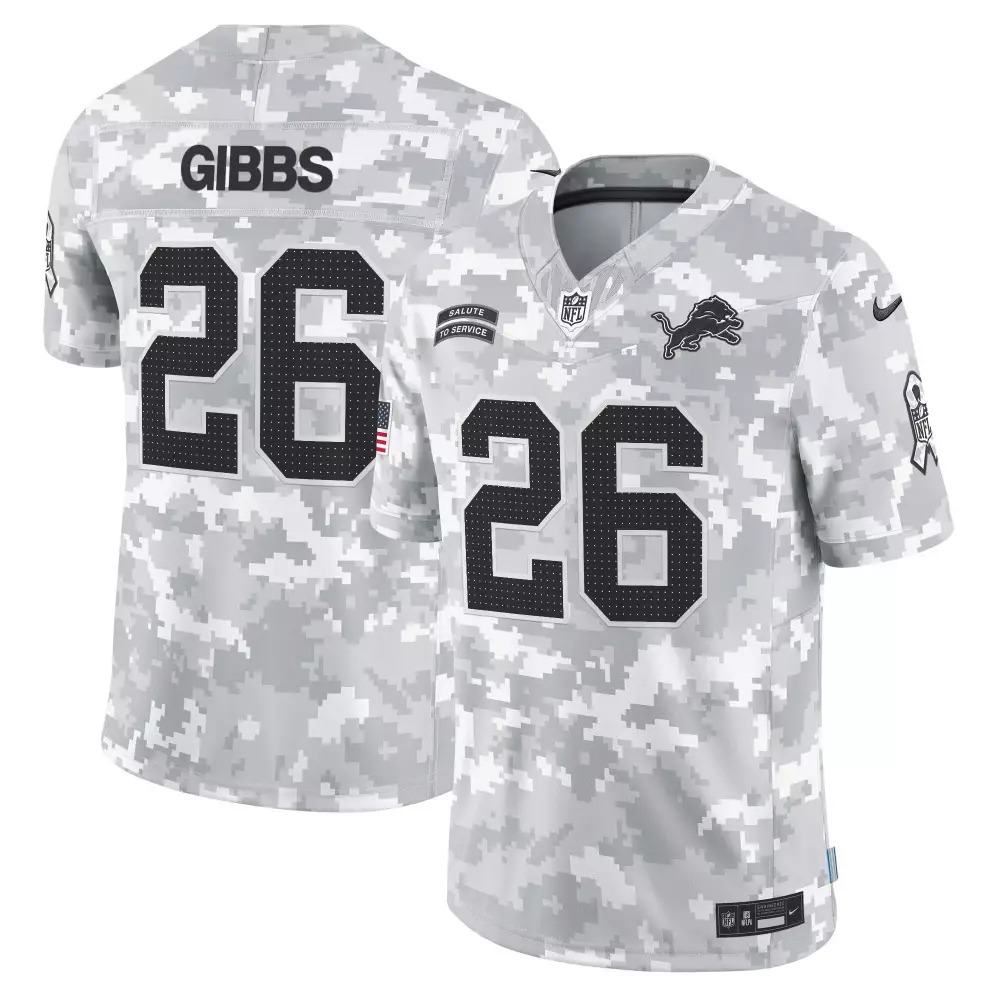 jahmyr gibbs men detroit lions 2024 salute to service vapor limited jersey arctic camo all stitched