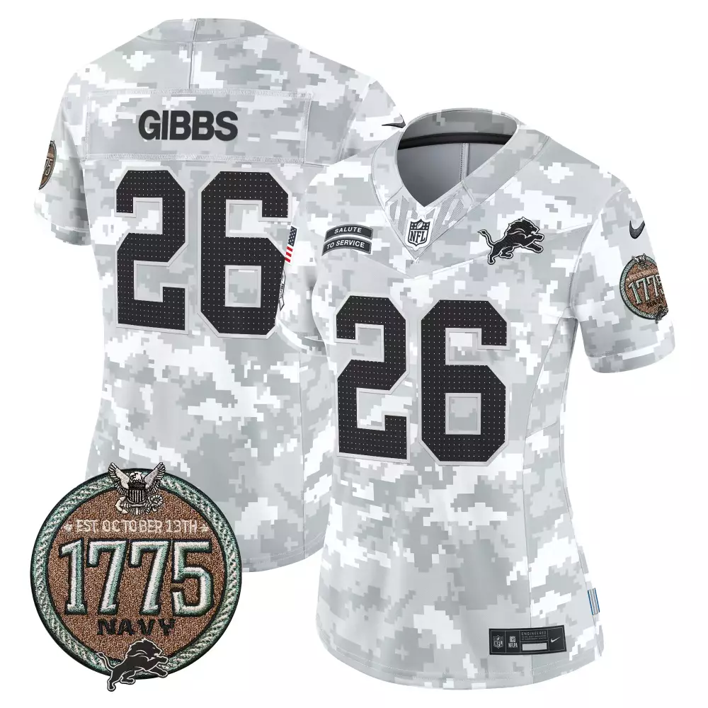 jahmyr gibbs men detroit lions 2024 salute to service vapor limited jersey arctic camo all stitched