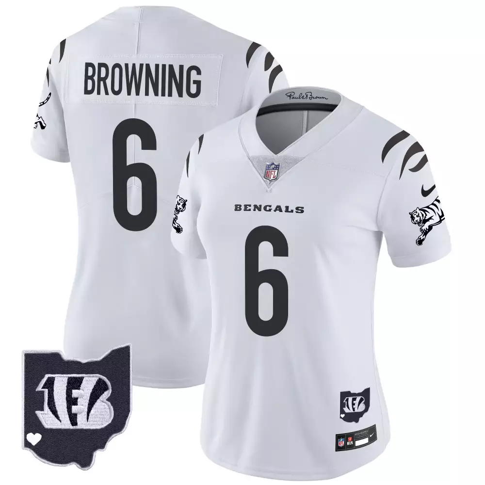 Jake Browning White Limited Women's Cincinnati Bengals 2024 Vapor Limited Jersey | All Stitched Fan Gear | For Men, Women & Youth