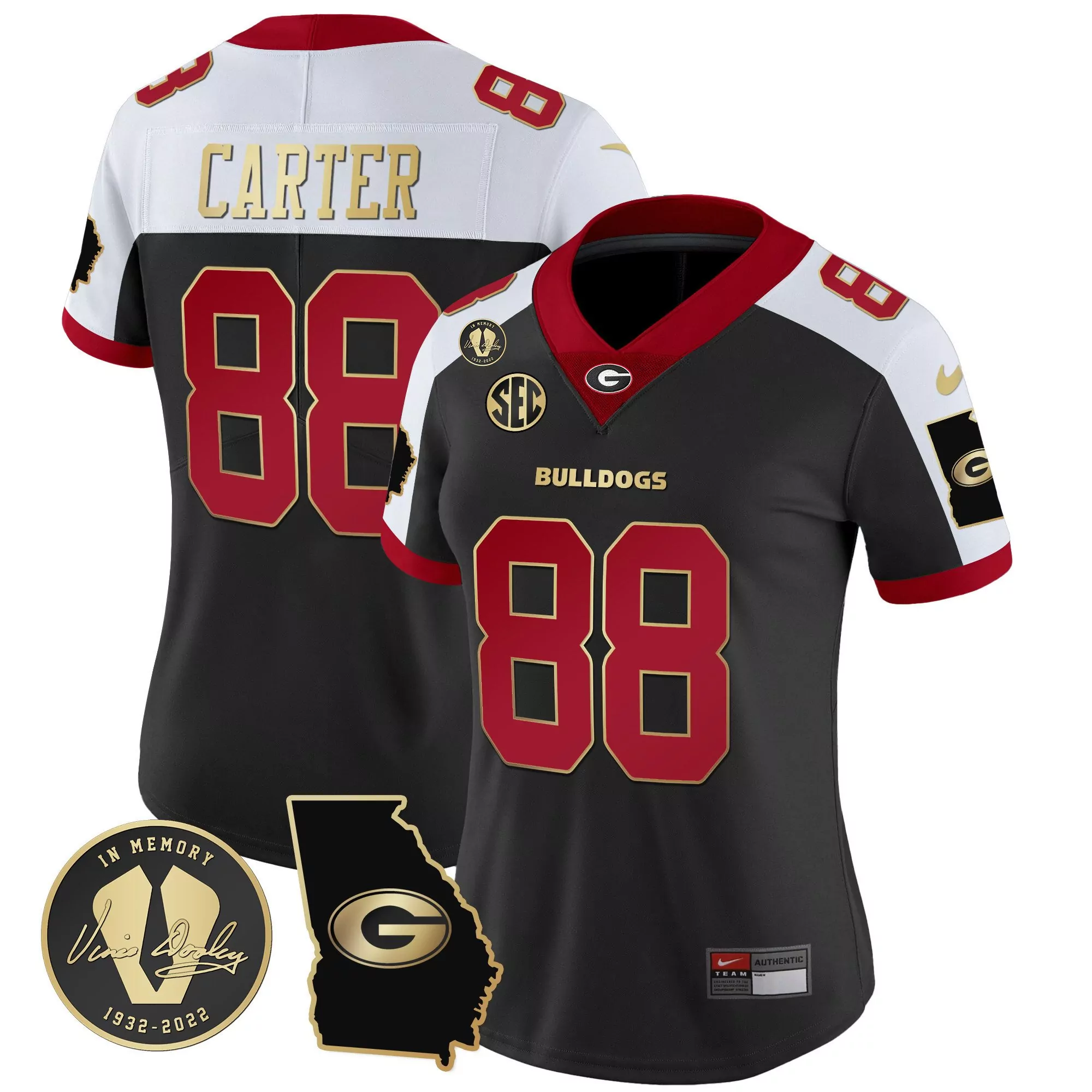 jalen carter alternate womens georgia bulldogs 2023 vapor jersey v3 georgia map all stitched
