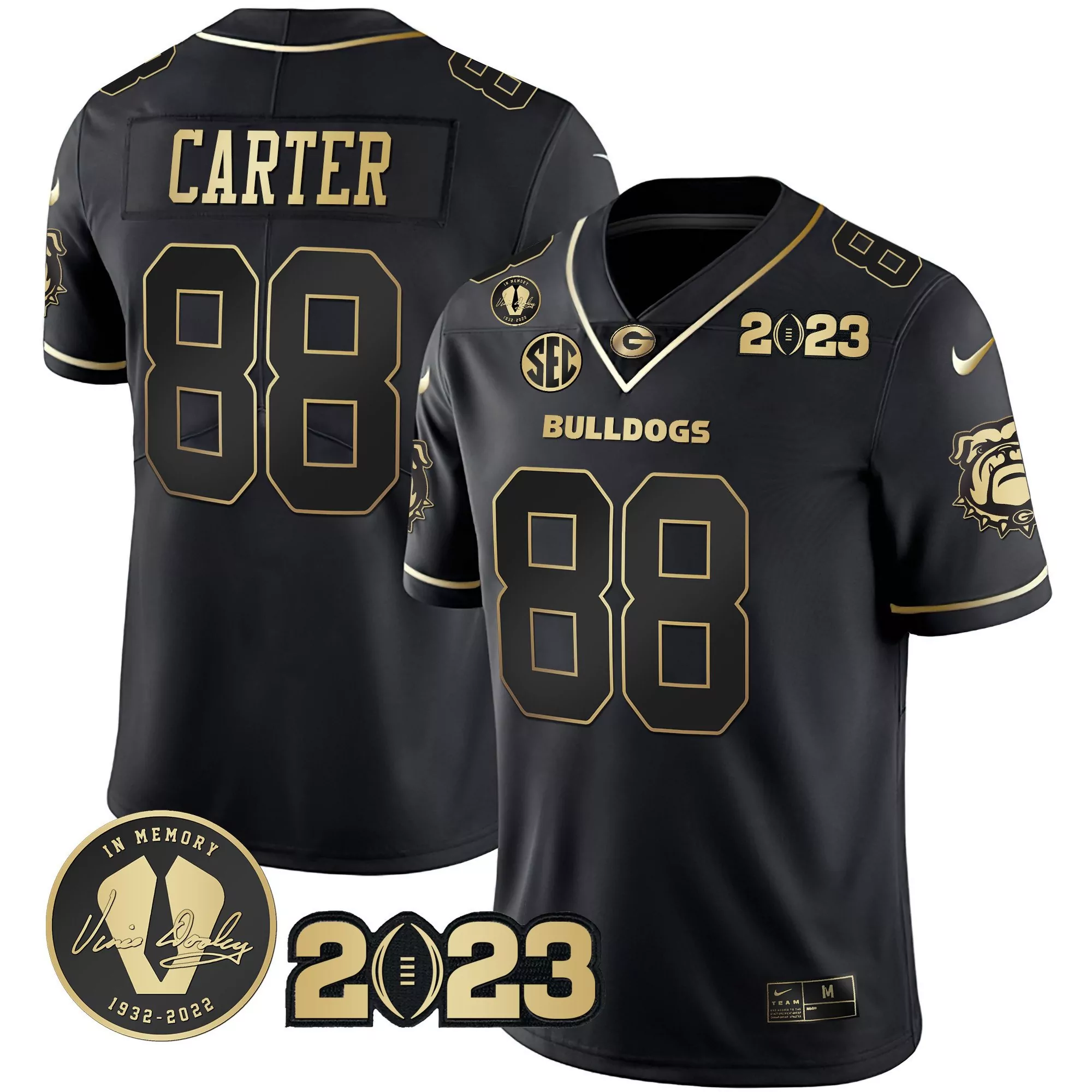 jalen carter black gold mens georgia bulldogs 2023 champions gold jersey all stitched