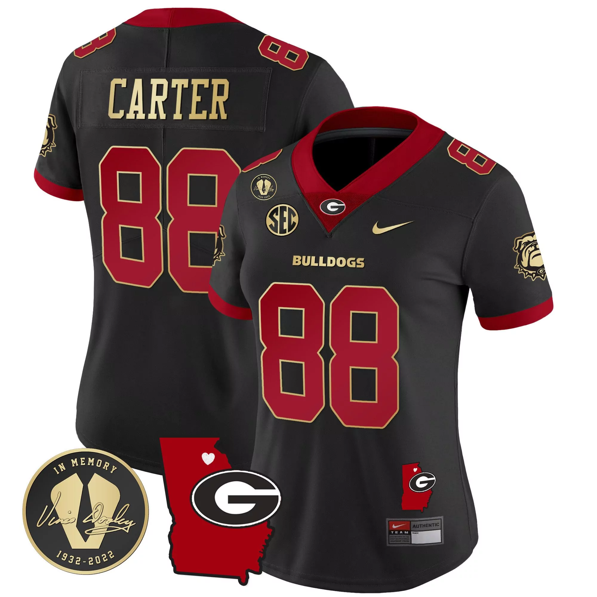 jalen carter black gold trim womens georgia bulldogs 2023 vapor jersey v4 georgia map all stitched