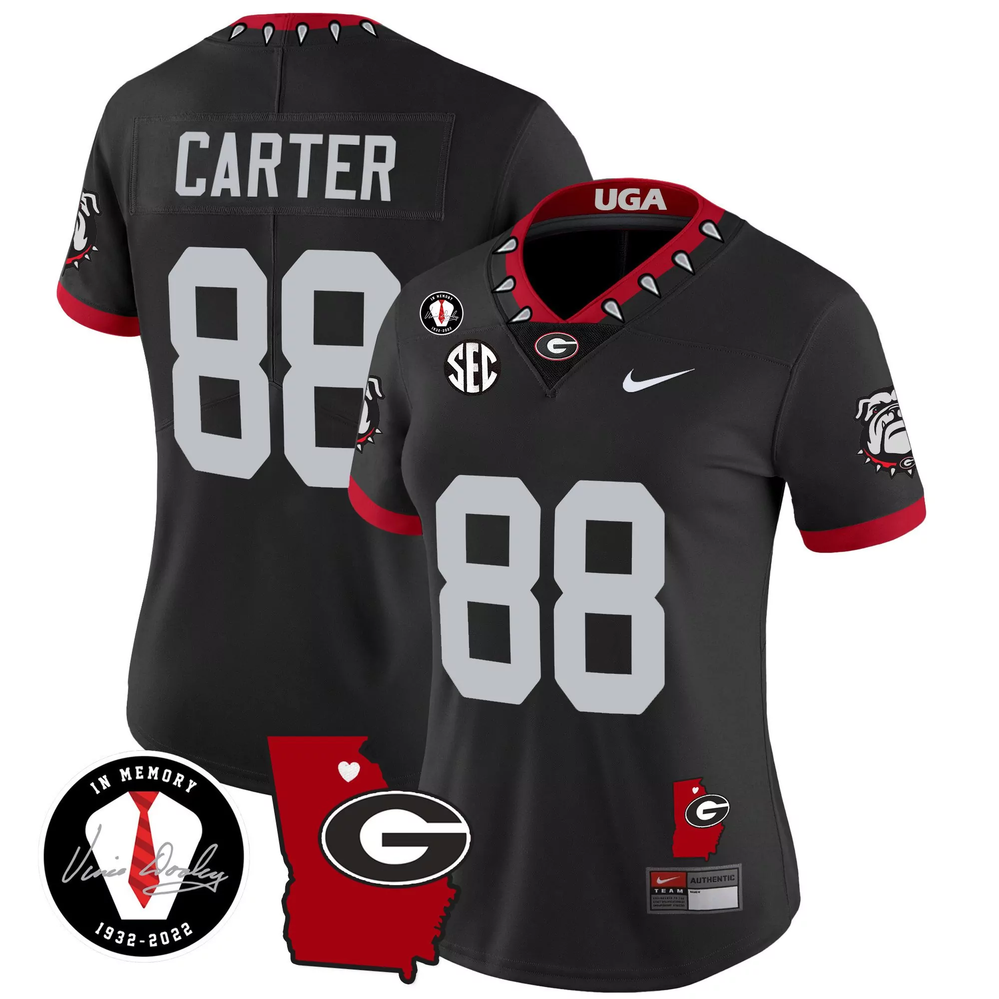 jalen carter black womens georgia bulldogs 2023 vapor jersey v4 georgia map all stitched