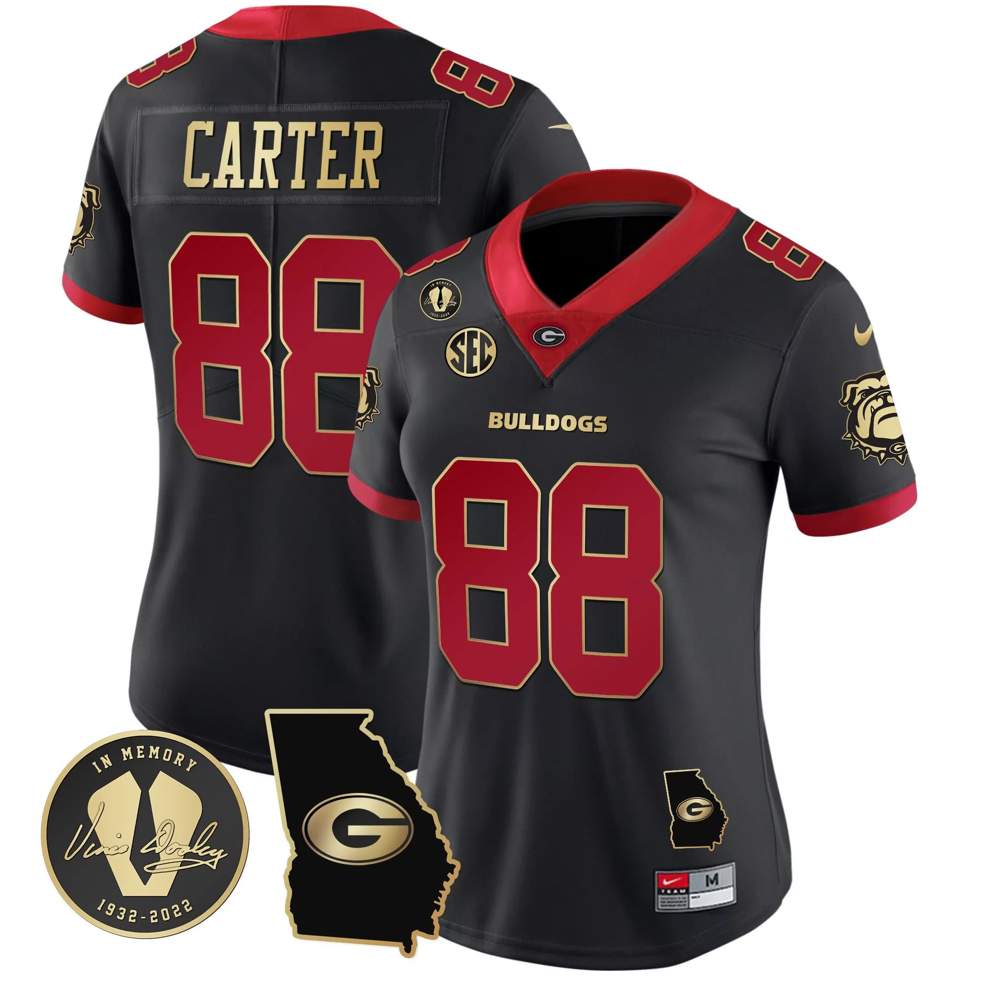 jalen carter gold trim womens georgia bulldogs 2023 vapor jersey georgia map all stitched