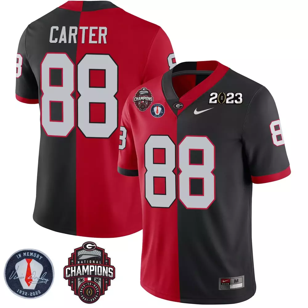 jalen carter split red black mens georgia bulldogs 2023 champions black red gold jersey all stitched