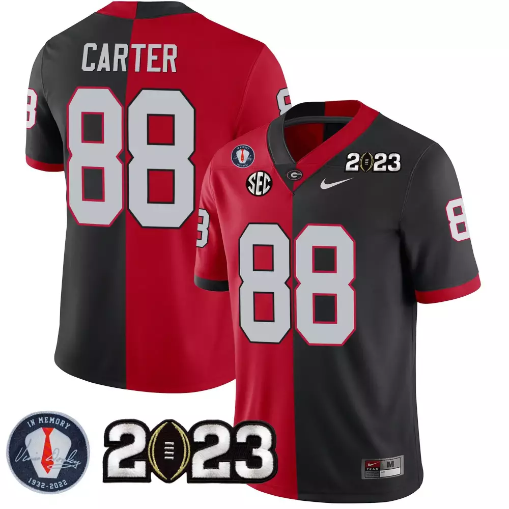 jalen carter split red black mens georgia bulldogs 2023 champions black red gold jersey all stitched