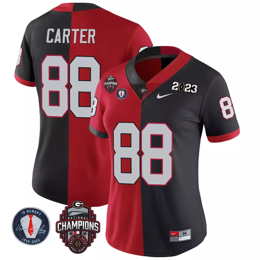 jalen carter split red black mens georgia bulldogs 2023 champions black red gold jersey all stitched