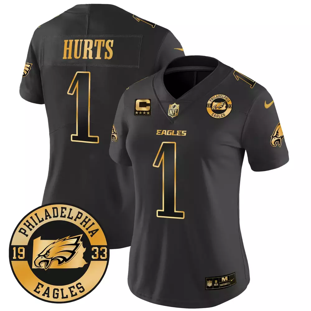 jalen hurts black gold trim womens philadelphia eagles super bowl lvii gold trim jersey all stitched
