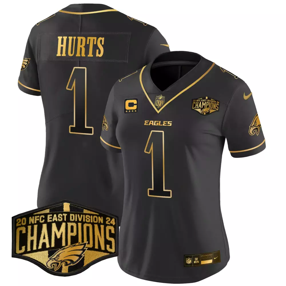 jalen hurts black gold trim womens philadelphia eagles super bowl lvii gold trim jersey all stitched