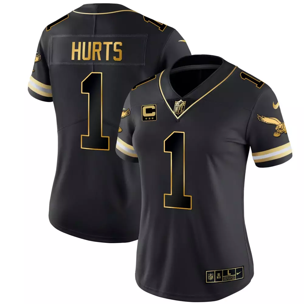 jalen hurts black gold trim womens philadelphia eagles super bowl lvii gold trim jersey all stitched