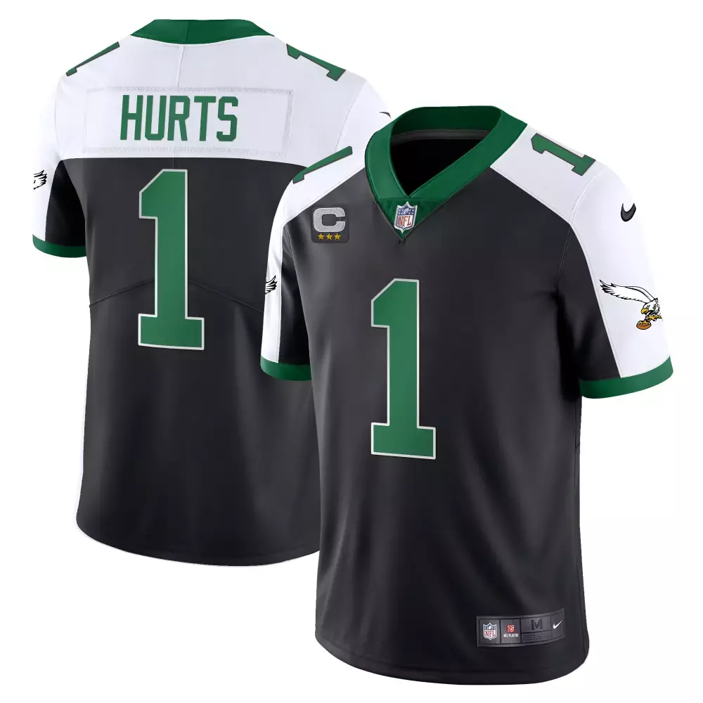 jalen hurts black mens philadelphia eagles alternate kelly green gold jersey all stitched