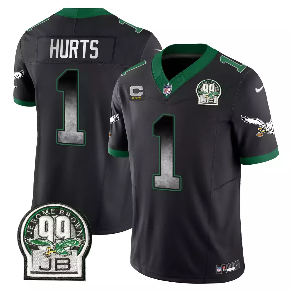 jalen hurts black mens philadelphia eagles alternate kelly green gold jersey all stitched