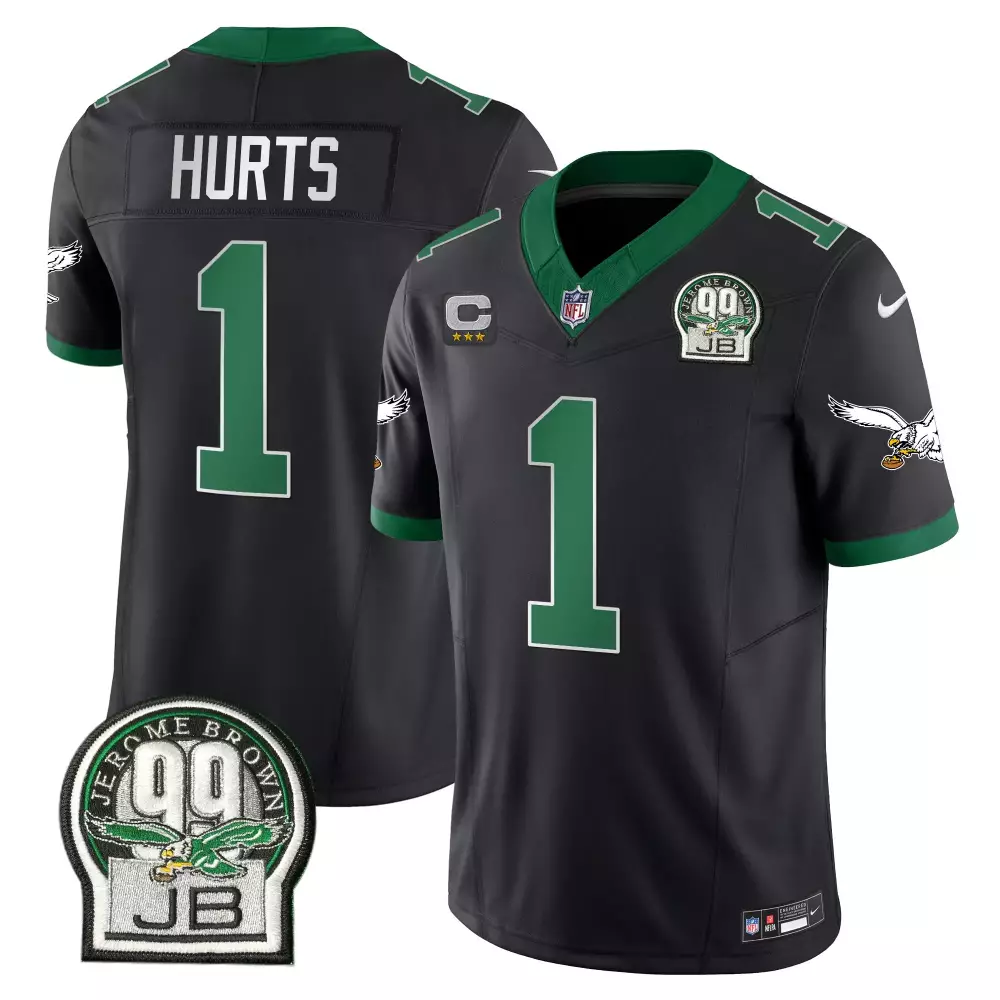 jalen hurts black mens philadelphia eagles alternate kelly green gold jersey all stitched