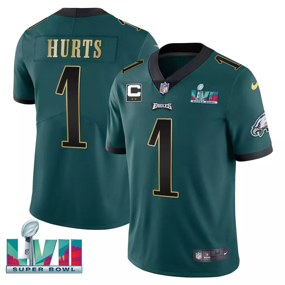 Jalen Hurts Philadelphia Eagles Green Gold Trim Youth Jersey | Super Bowl Patch Vapor Stitched | Limited Edition Fan Gear | For Men, Women & Youth