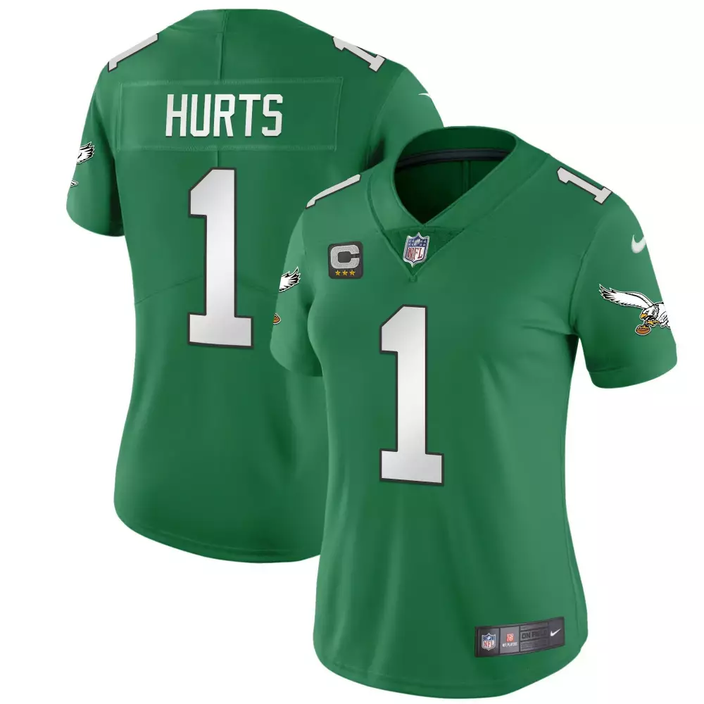 Jalen Hurts Philadelphia Eagles Women's Jerome Brown Patch Kelly Green Alternate Jersey V2 | Stitched Fan Gear for Women
