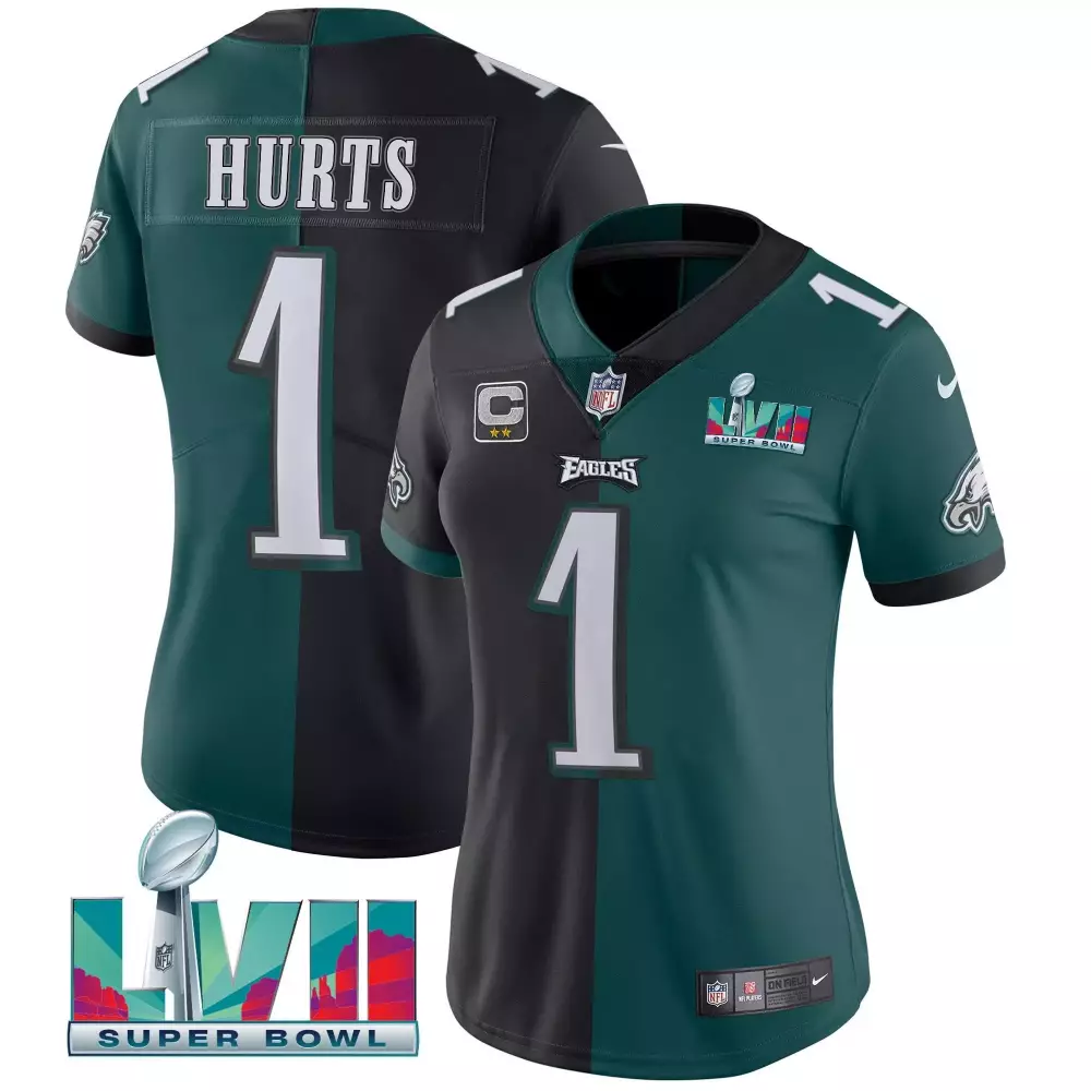 jalen hurts split black green womens philadelphia eagles super bowl lvii split jersey all stitched