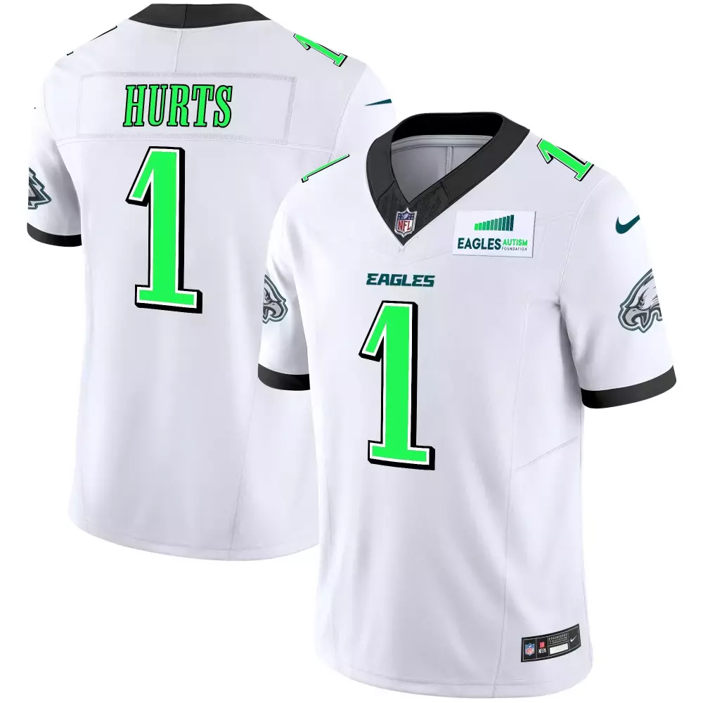 jalen hurts white mens philadelphia eagles autism foundation patch vapor limited jersey all stitched