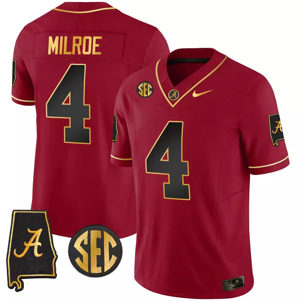 Jalen Milroe Black Red Men's Alabama Crimson Tide Gold Vapor Limited Jersey | Stitched Fan Gear | For Men, Women & Youth