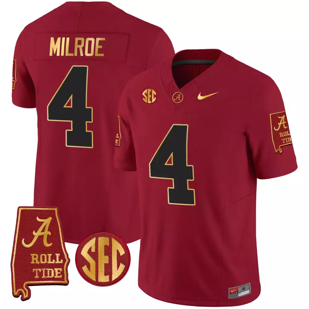 Jalen Milroe Crimson Men's Alabama Crimson Tide Gold Trim Vapor Jersey V2 | Stitched Fan Gear | For Men, Women & Youth