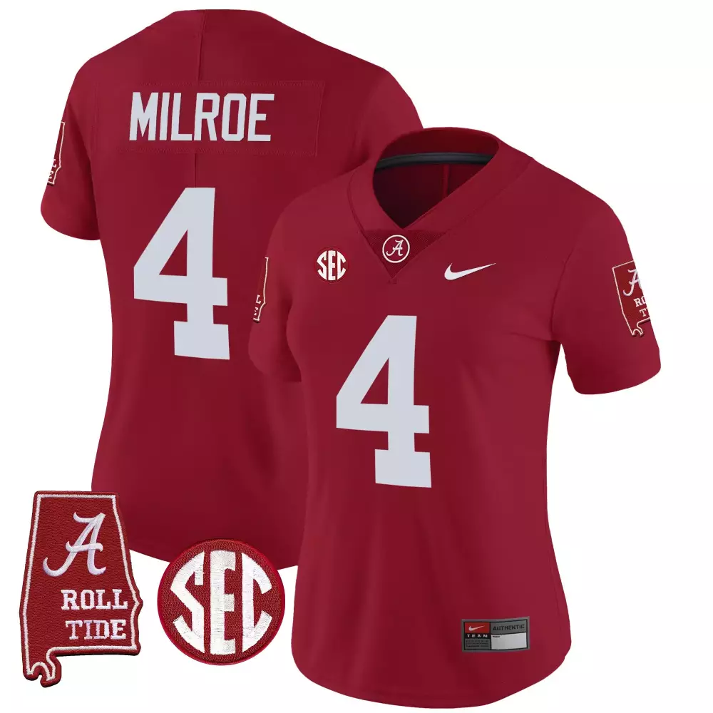 Jalen Milroe Alabama Crimson Tide Vapor Limited Jersey V3 | Stitched Crimson with Alabama Map | Exclusive Fan Gear for Women | For Women & Youth