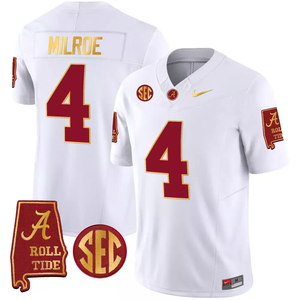 jalen milroe white mens alabama crimson tide gold trim vapor jersey v2 alabama map all stitched