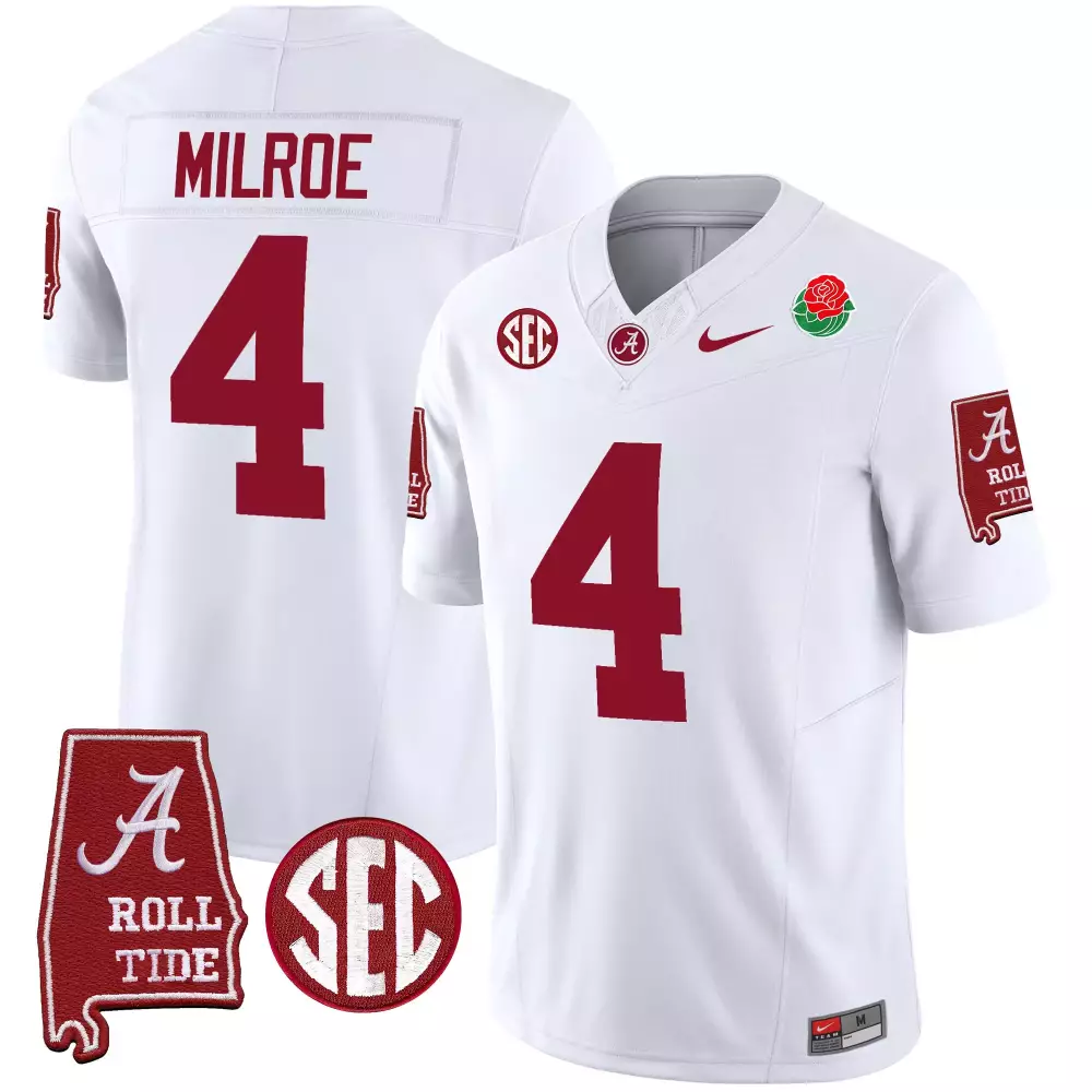jalen milroe white mens alabama crimson tide rose bowl patch vapor jersey all stitched