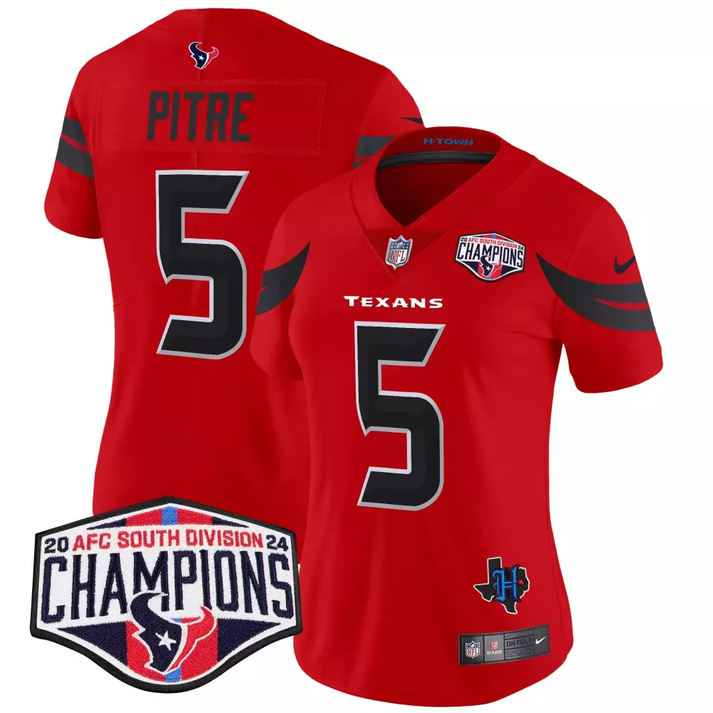 jalen pitre red womens houston texans 2024 afc south division champions patch vapor limited jersey all stitched