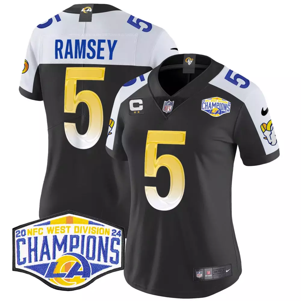 Jalen Ramsey Black Alternate Men's Rams California Patch Vapor Limited Jersey | Custom Stitched Fan Gear | For Men, Women & Youth