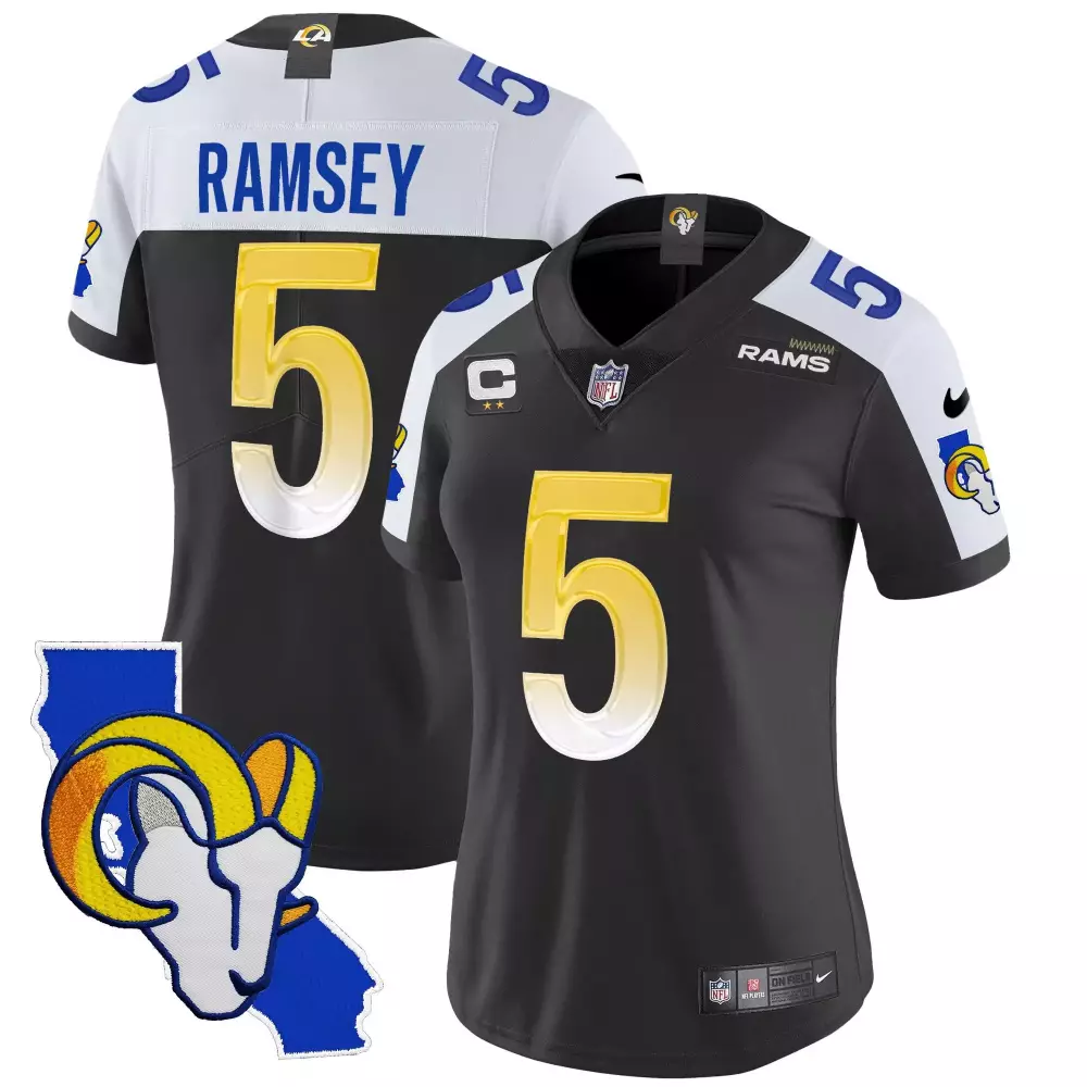 Jalen Ramsey Black Alternate Men's Rams California Patch Vapor Limited Jersey | Custom Stitched Fan Gear | For Men, Women & Youth