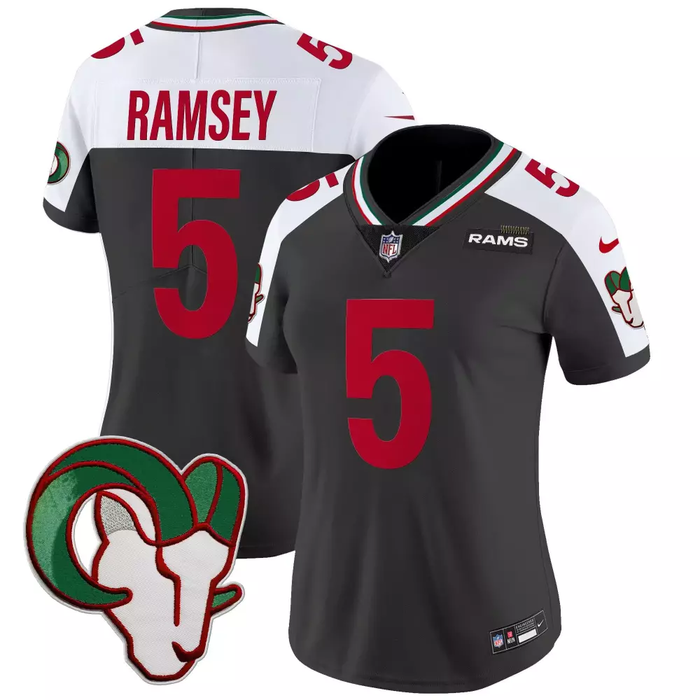 Jalen Ramsey Black Alternate Women's Rams Mexico Vapor Limited Jersey | Custom Stitched Fan Gear | For Men, Women & Youth