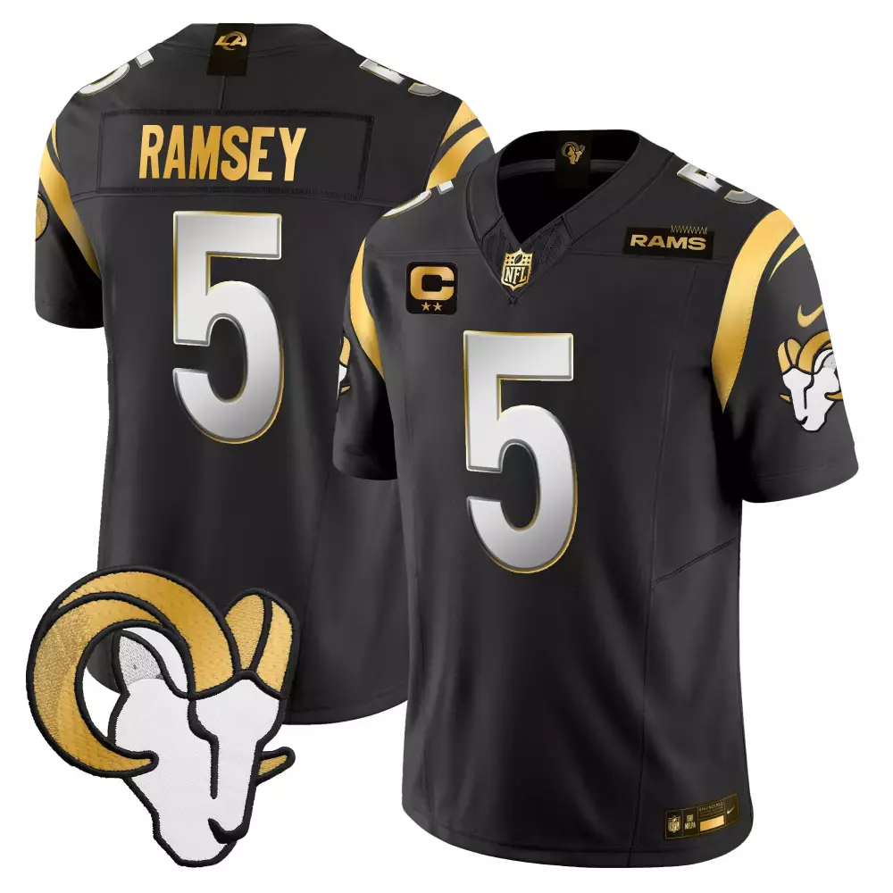 Men's Jalen Ramsey Black Limited Los Angeles Rams 2024 Gold Vapor Limited Jersey | All Stitched Fan Gear | For Men, Women & Youth