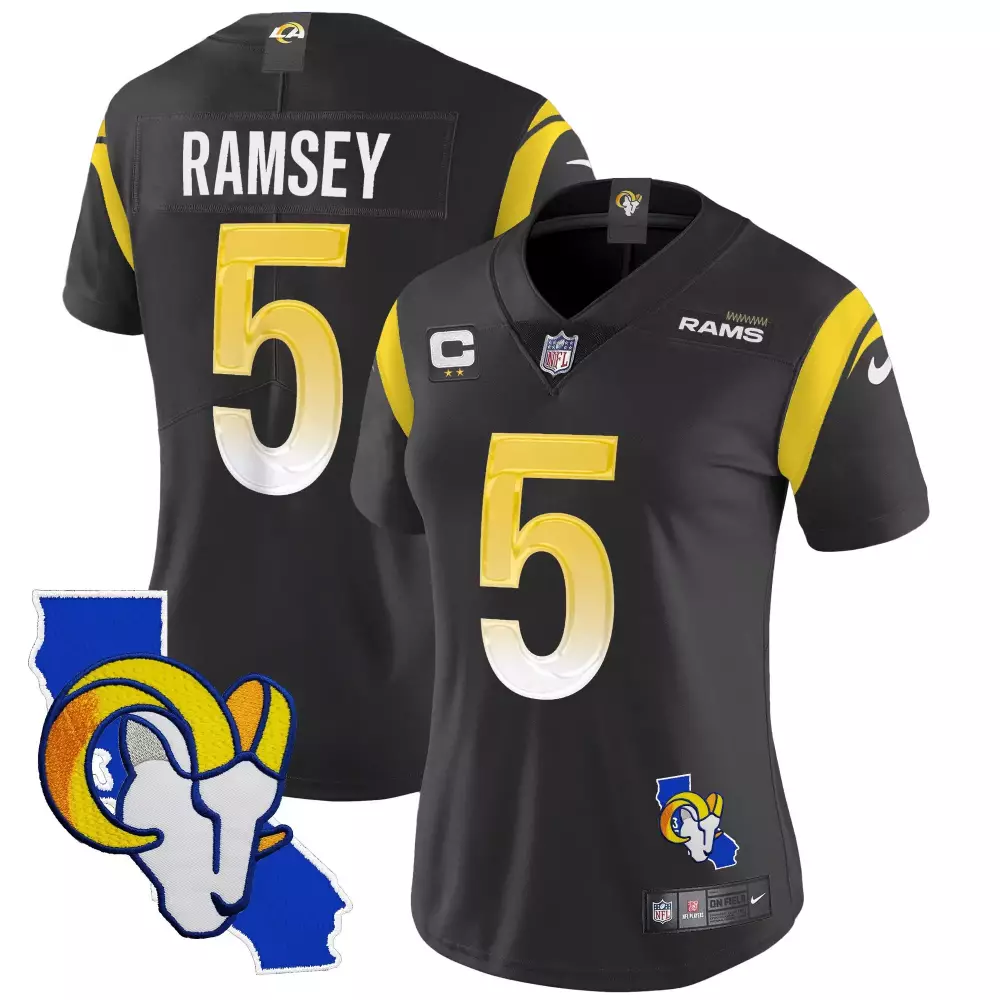 jalen ramsey black womens los angeles rams california patch vapor limited jersey all stitched