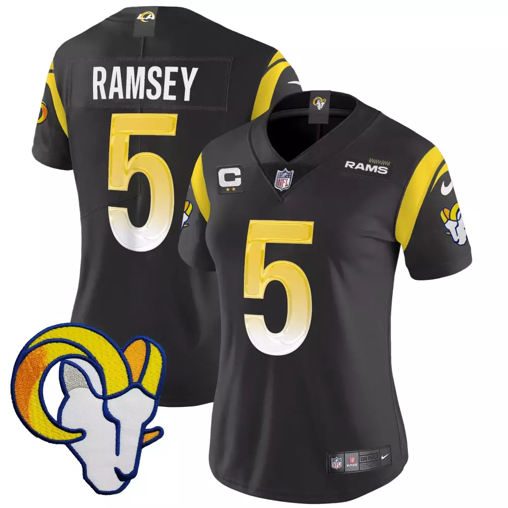 jalen ramsey black womens los angeles rams california patch vapor limited jersey all stitched