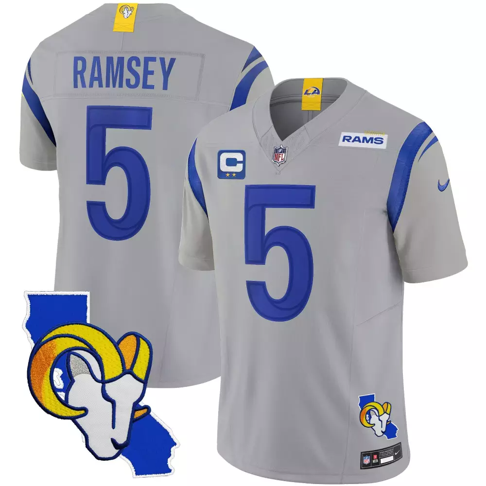 jalen ramsey gray mens los angeles rams 2024 nfc west division champions vapor limited jersey all stitched