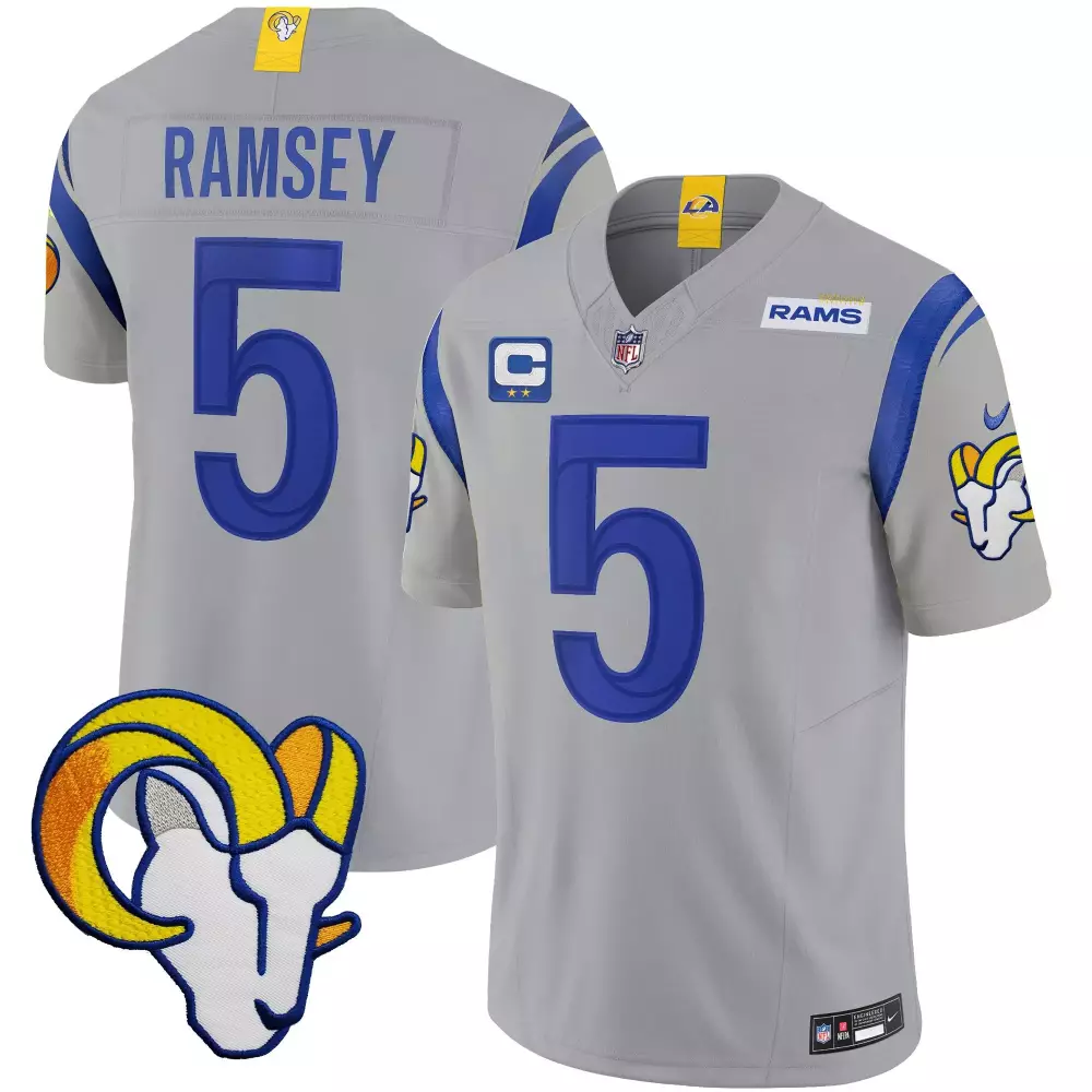jalen ramsey gray mens los angeles rams 2024 nfc west division champions vapor limited jersey all stitched