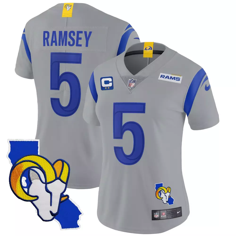 jalen ramsey gray womens los angeles rams california patch vapor limited jersey all stitched