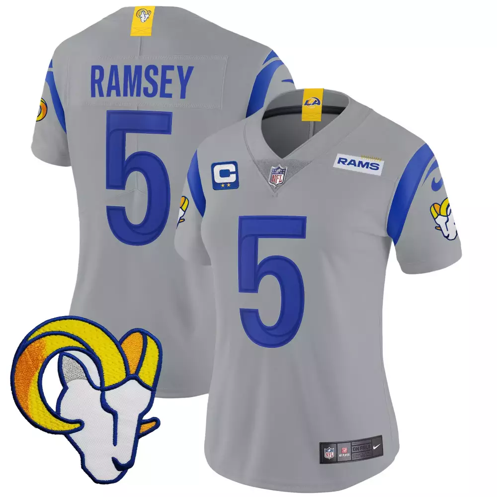 jalen ramsey gray womens los angeles rams california patch vapor limited jersey all stitched