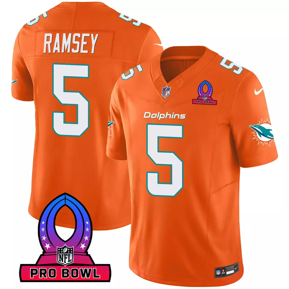 jalen ramsey orange mens miami dolphins 2024 pro bowl patch vapor jersey all stitched