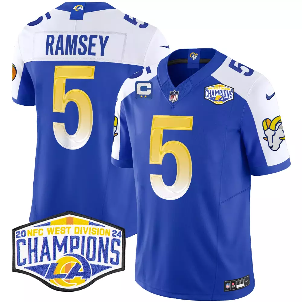 jalen ramsey royal alternate mens los angeles rams 2024 nfc west division champions vapor limited jersey all stitched