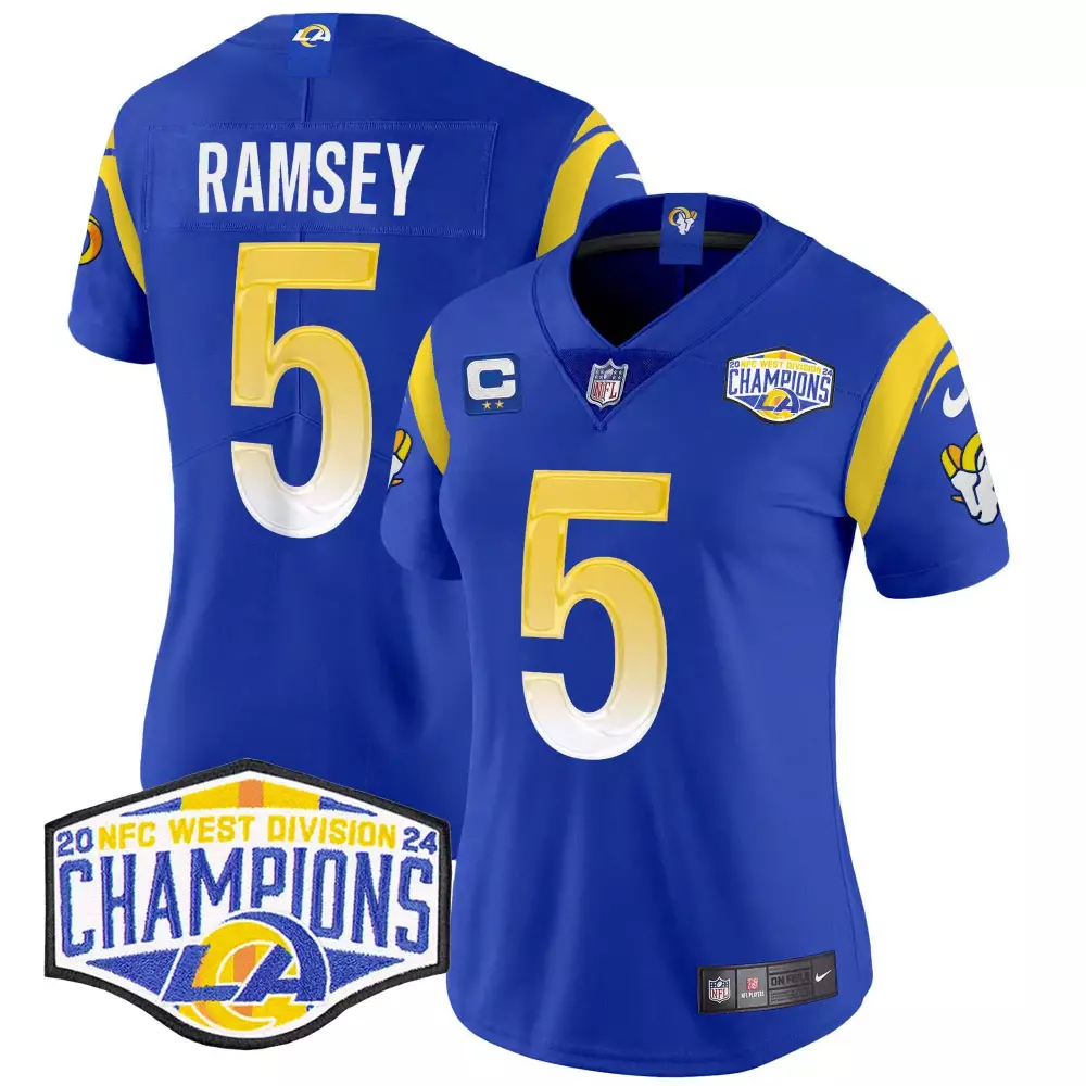 jalen ramsey royal womens los angeles rams 2024 nfc west division champions vapor limited jersey all stitched