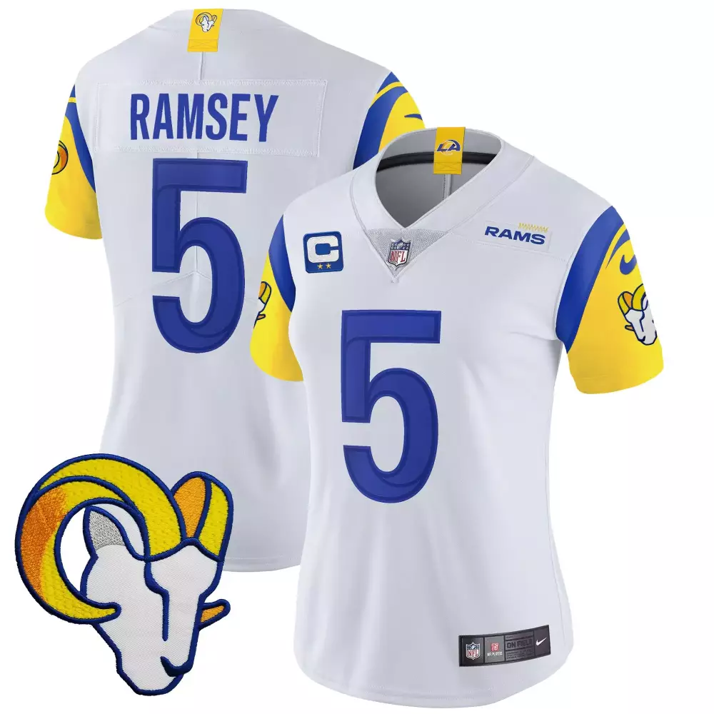 jalen ramsey white womens los angeles rams california patch vapor limited jersey all stitched