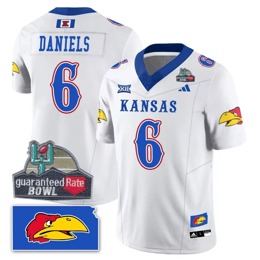 jalon daniels white mens kansas jayhawks blackhawk guaranteed rate bowl patch vapor limited jersey stitched